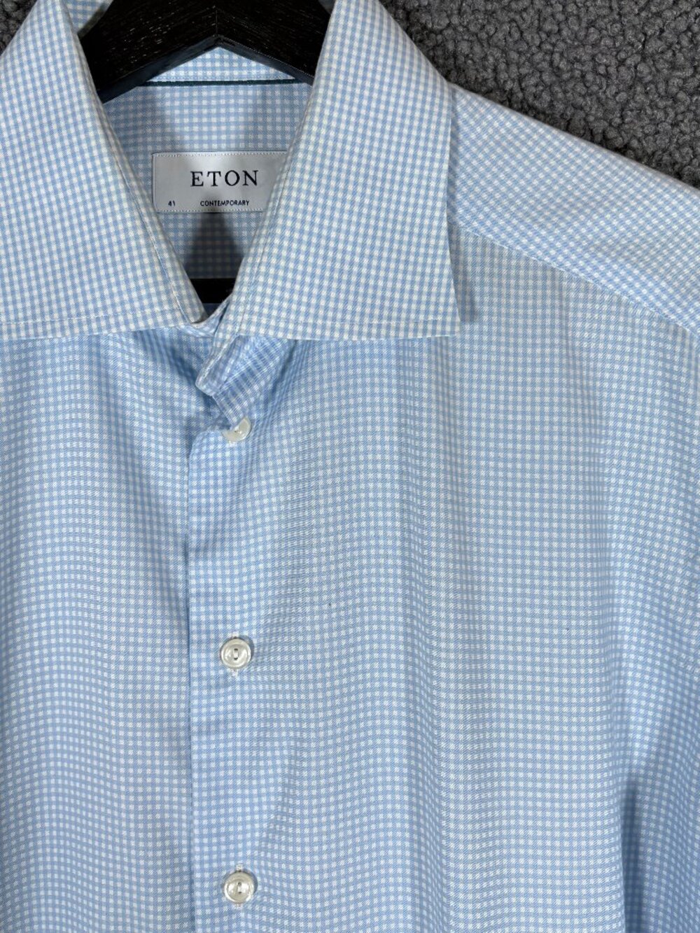 Eton Fine Twill Cotton Check Contemporary Button Up Shirt - Men's Size 41 /16